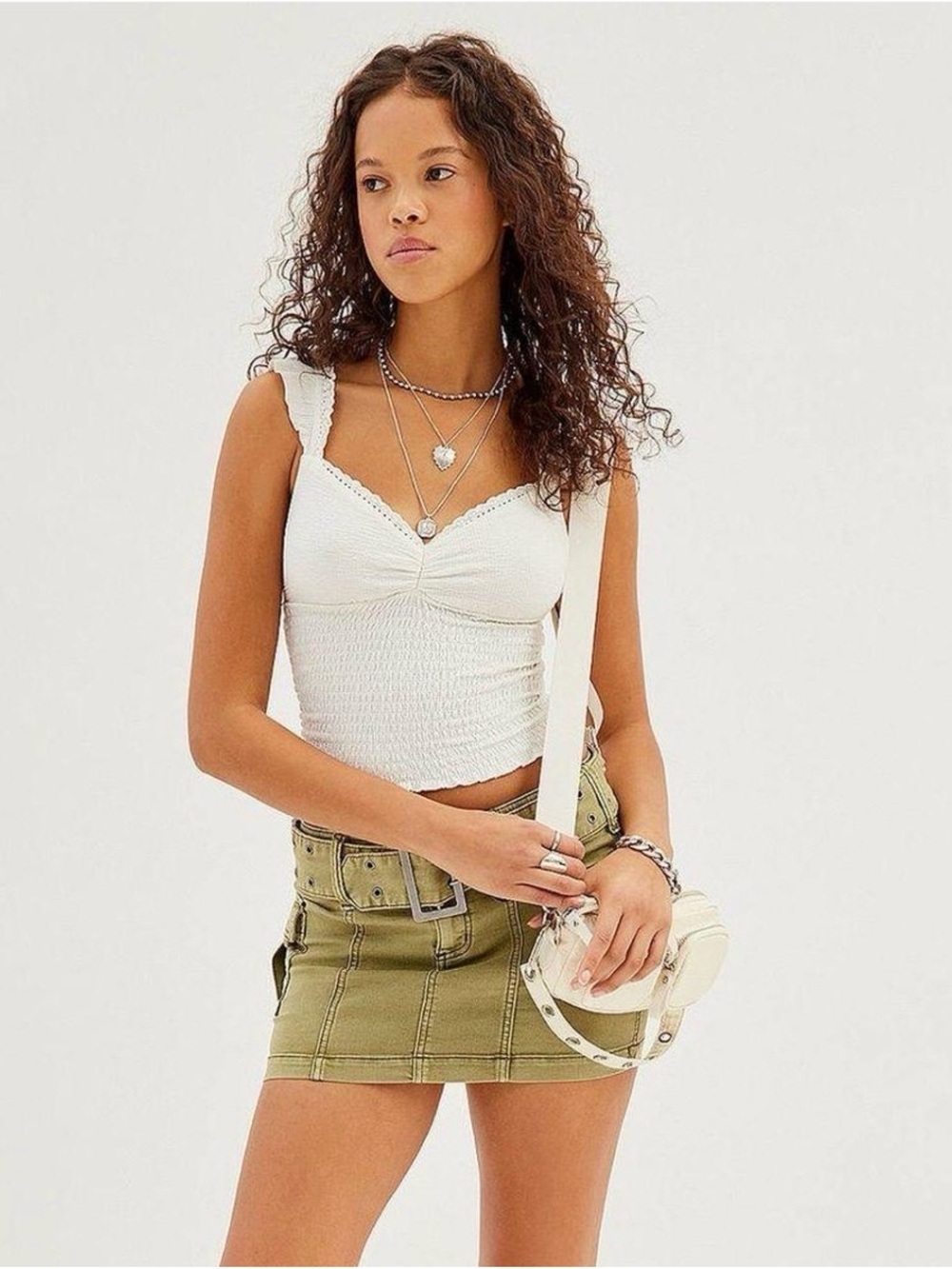 Urban Outfitters Kimchi Blue Sydney Smocked Tank Top in White